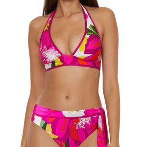 NWT Trina Turk Bloom Reversible Halter Bikini Top & Sash High Waist Bottom Set 8